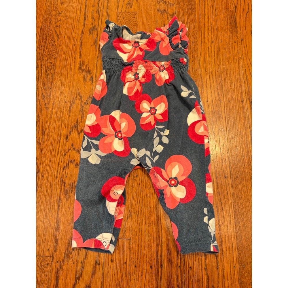 Tea Collection Baby Girl Floral Smocked Romper Blue Red 6-12 Months